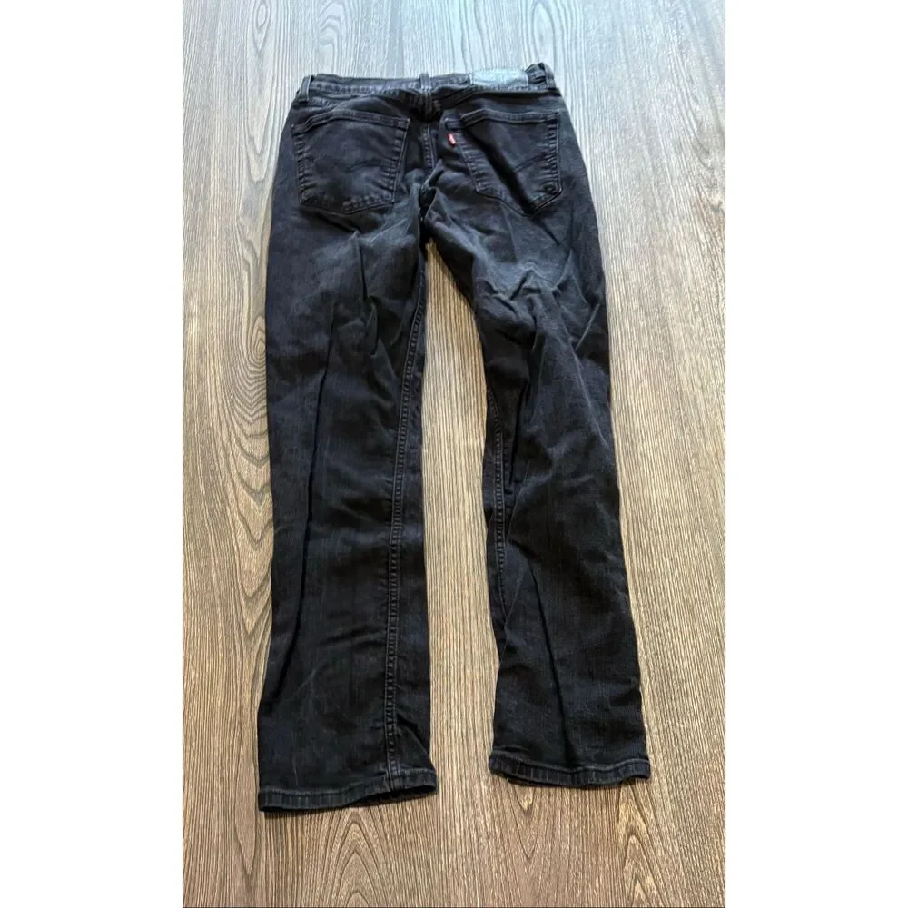 Levi's Mens Straight Jeans Mid Rise Denim Cotton Blend Dark Wash Black 30x32